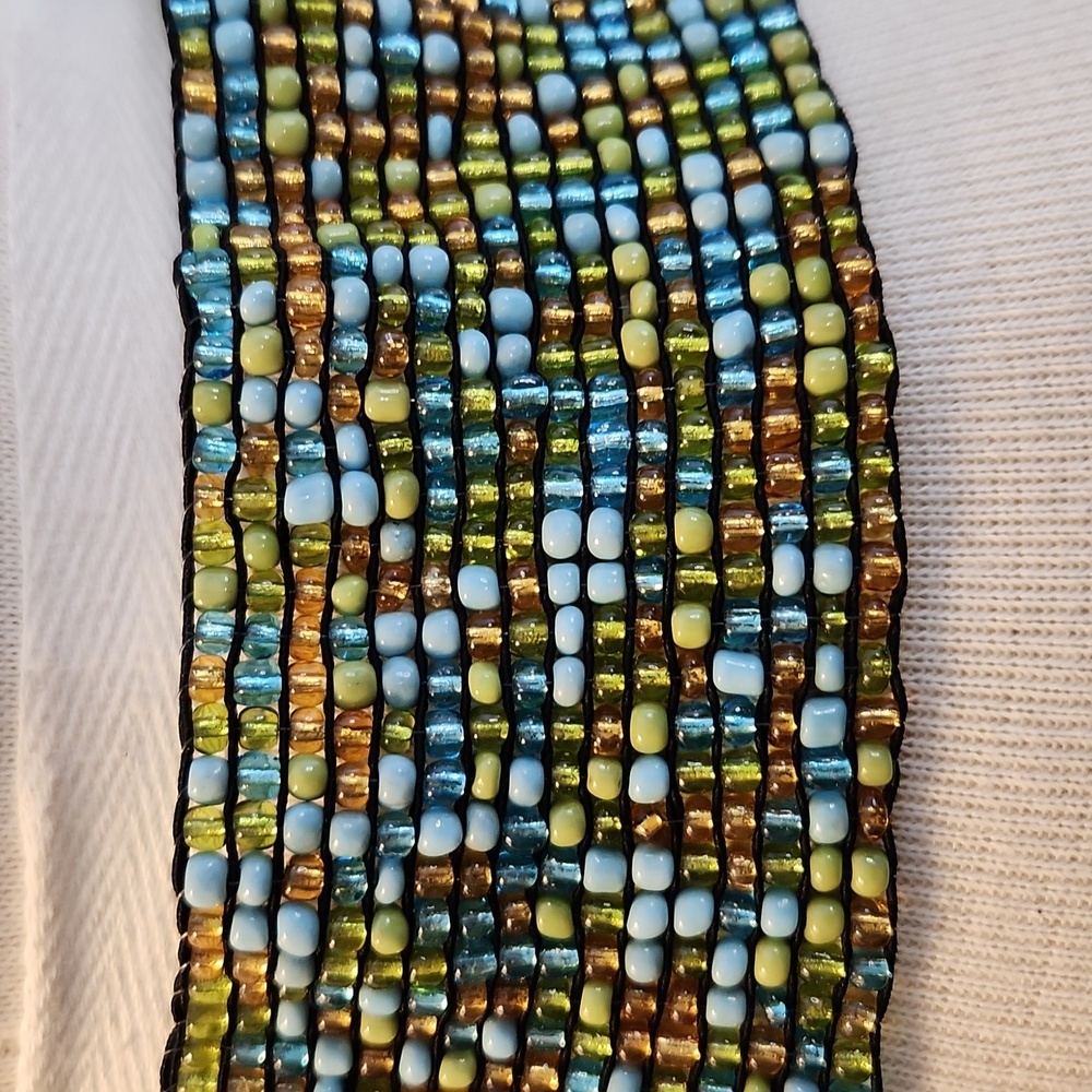 Beaded stretchy belt with wooden clasp closure Boho Festival 70's Hippie - Picture 5 of 10